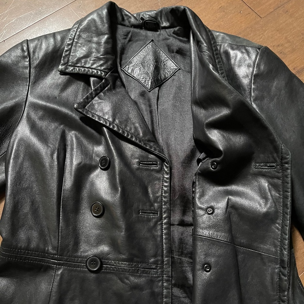 Jacqueline Ferrar Leather Double Breasted Pea Coat - Picture 4 of 7